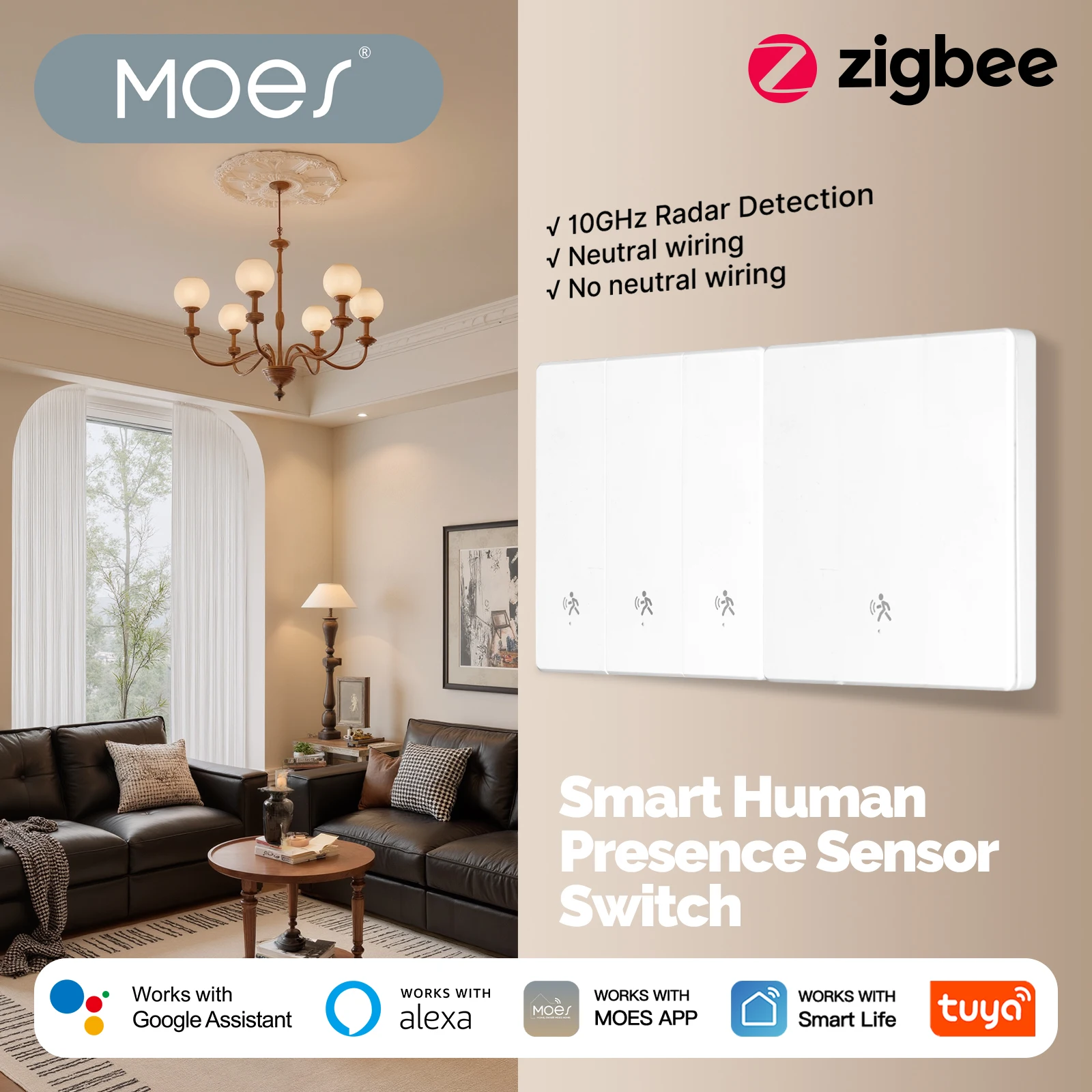 Smart Home Zigbee - MOES Tuya Zigbee slimme aanwezigheidssensor met