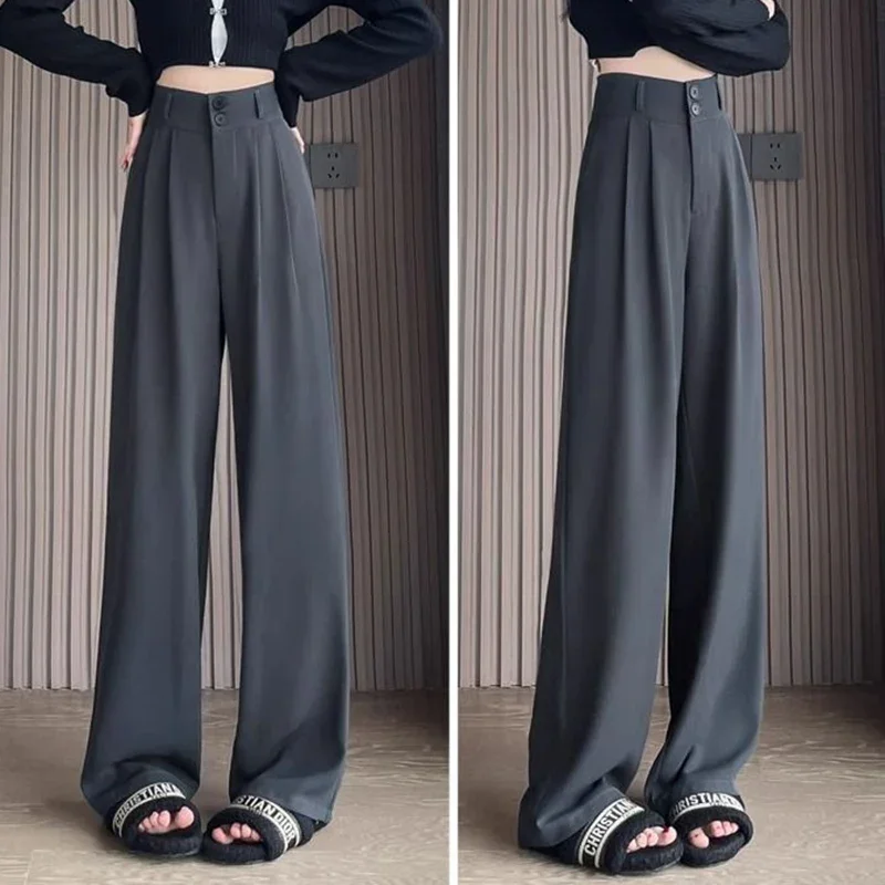Heißer Verkauf Dame Koreanische Hohe Taille Anzug Hosen Weibliche Bequeme Täglichen Gerade Bein Hosen Frauen Klassische Mode Feste Hosen – Detail 10