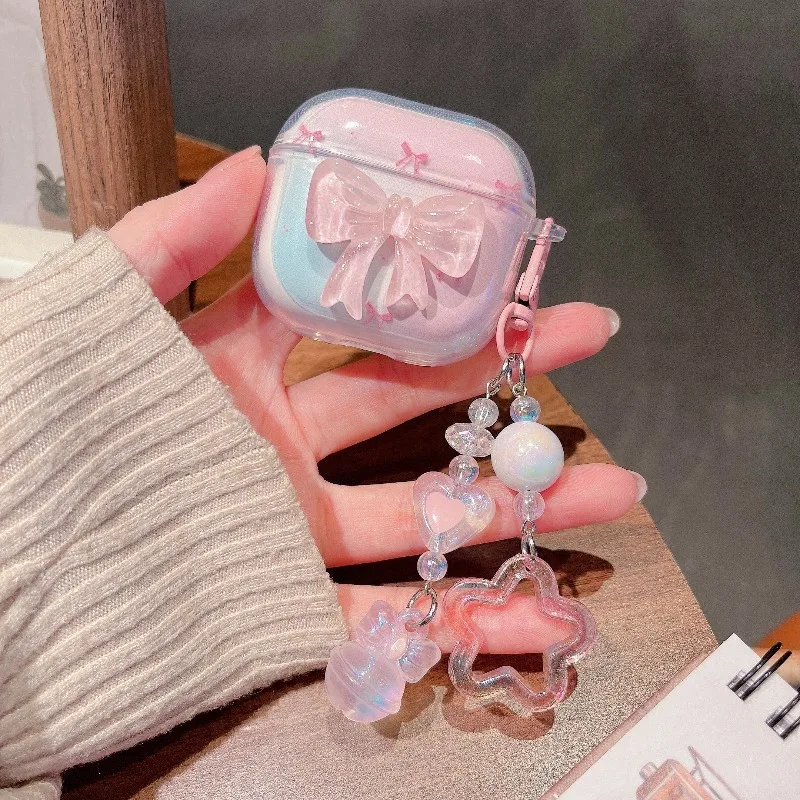 Simpatiche fiori fai da te farfalla custodia trasparente per auricolari per AirPods Pro 3 2025 4 3 2 1 Pro2 copertura protettiva per cuffie con pendente