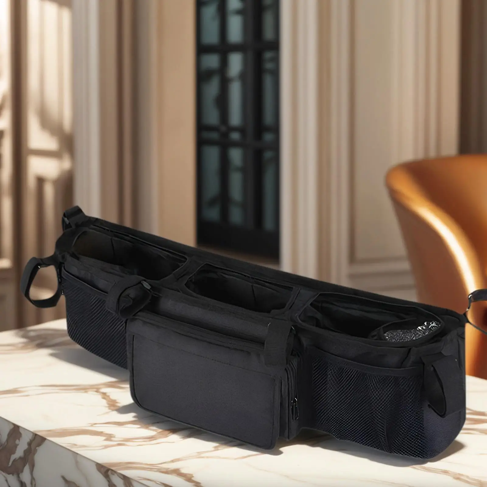 

Double Stroller Caddy Spacious Water Proof Organization With 3 Compartments Stroller Organizer With Cup Holder For Travel Daily