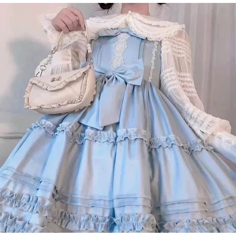 Yuipo pink Victorian sweet kawaii blue Lolita Berlin girl Lolita cute vintage JSK sleeveless bow lace princess tea party dresses