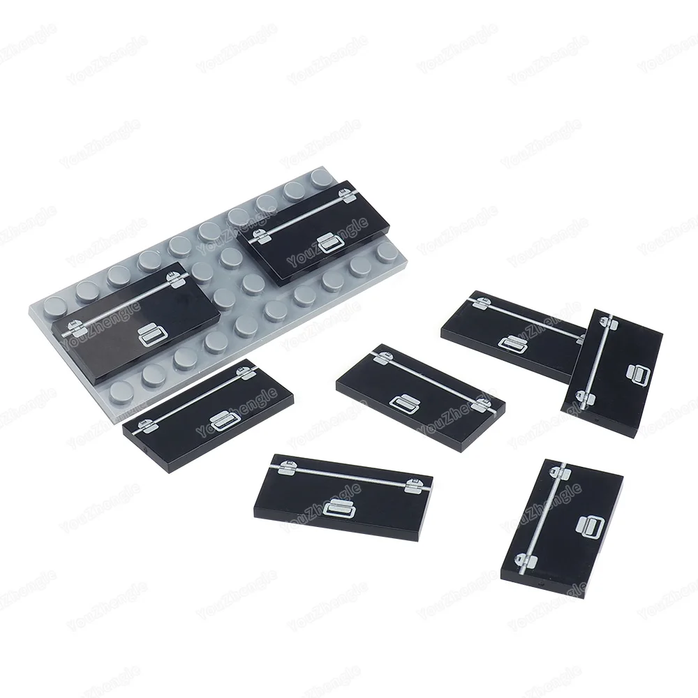 Bloc de construction à motif de barre de fer avec couvercle noir imprimé, 2x4, pièces, carrelage, figurines MOC, équipement de machines, modèle de scène, cadeau, jouet à monter soi-même, 87079