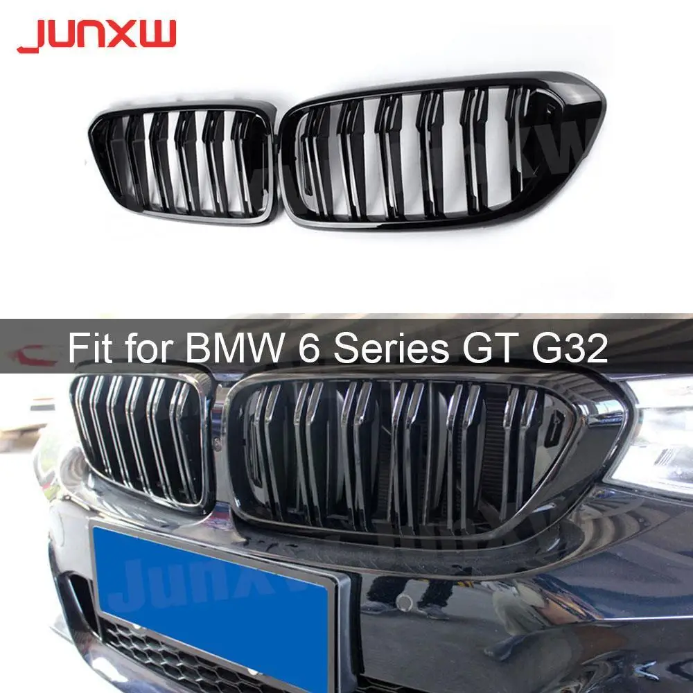 ABS Gloss Black Front Racing Grill Kidney Double Slat Grille Mesh Covers for BMW 6 Series GT G32 630i 2018-2019 Car Styling