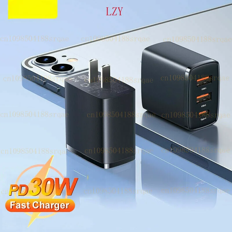 

for Baseus 30W PD Power Adapter Fast Charger 2 USB+Type-C 3 Port For iPhone 13 12 11