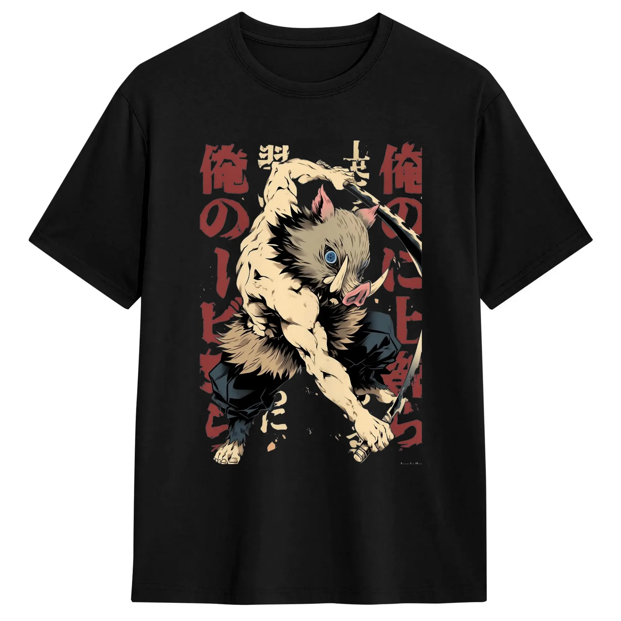 Inosuke T-Shirts for Men Demon Slayered Cool 100% Cotton Tee Shirt Round Collar Short Sleeve T Shirts New Arrival Clothes