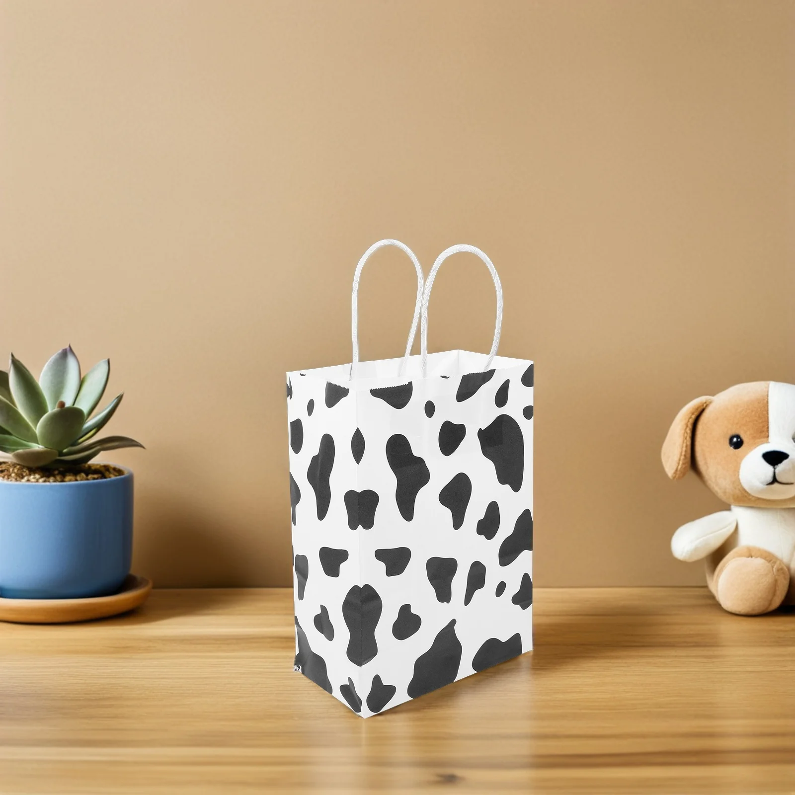 

20Pcs Cow Print Party Bags Reusable Brown Paper Tote with Handles for Shower Birthday Favors Trinket Goody Bag Cow Themed