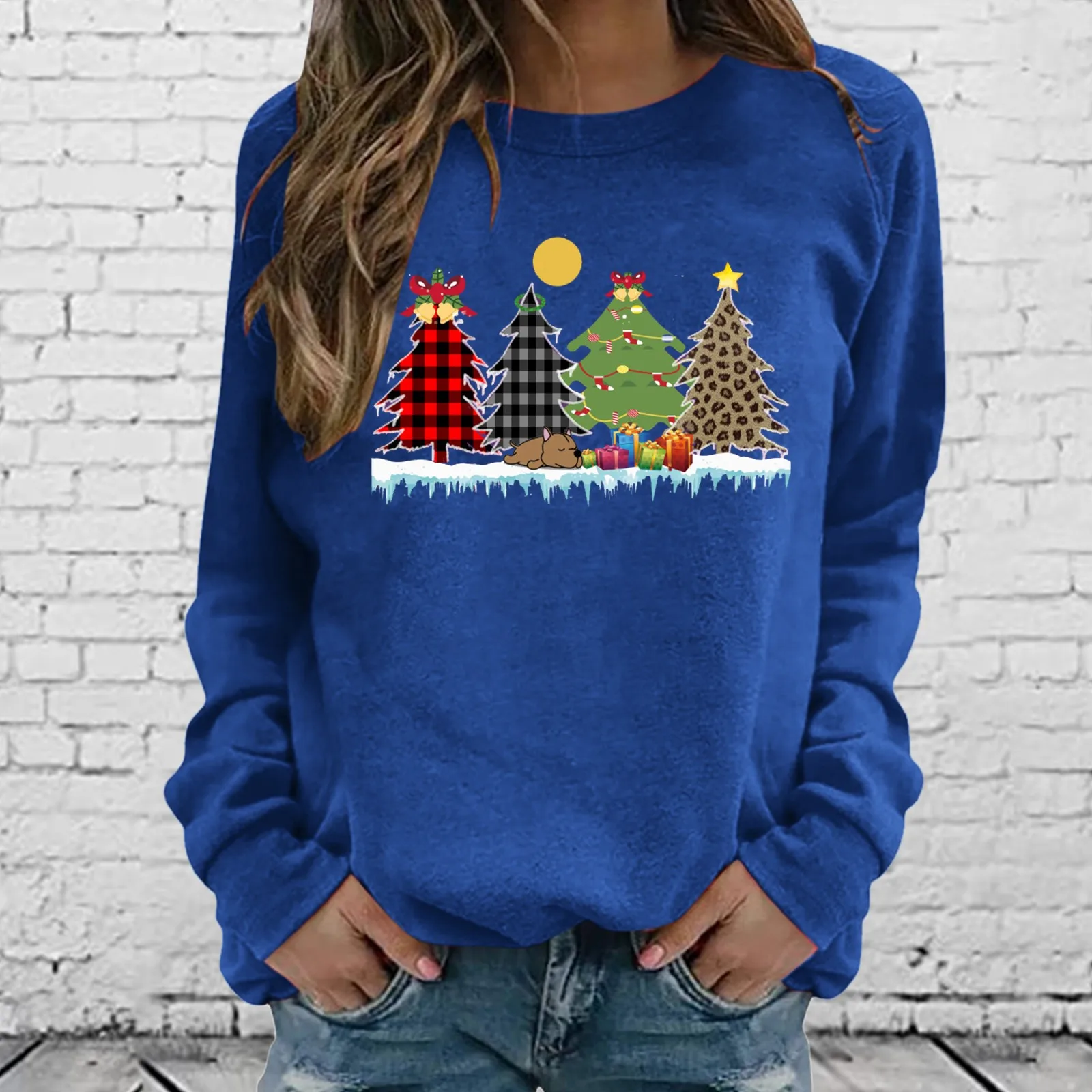 Pull à col rond bonhomme de neige arbre de Noël pour femme, t-shirts à manches longues pour femme, sweat-shirt pour femme, sweats à capuche cadeaux, automne, hiver