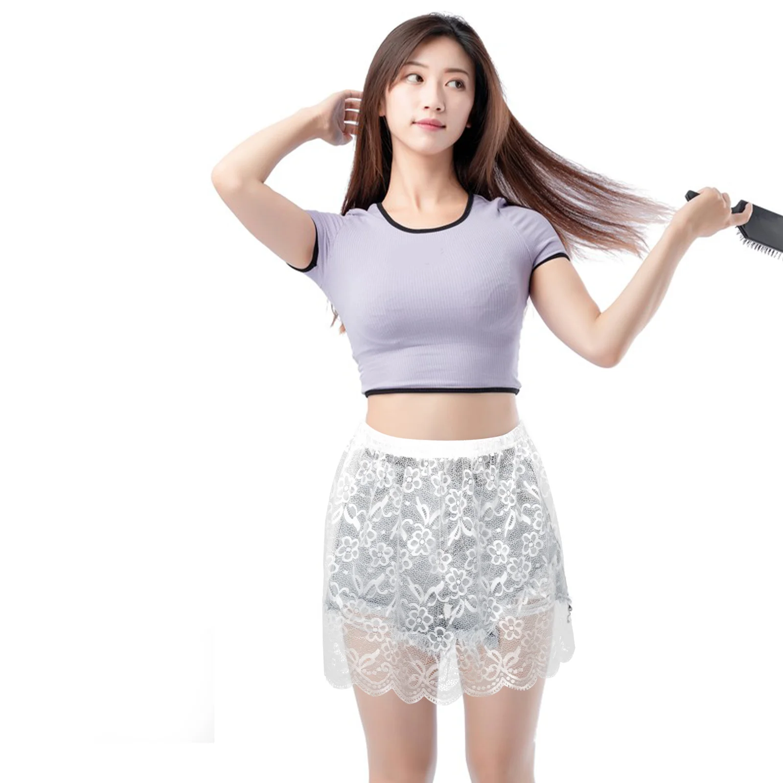 

Fashionable Half-Length Skirt Extender Lace Sweatshirt Underskirt For Women Plus Size Chinlon Fabric Spring Fall Wear Skirt