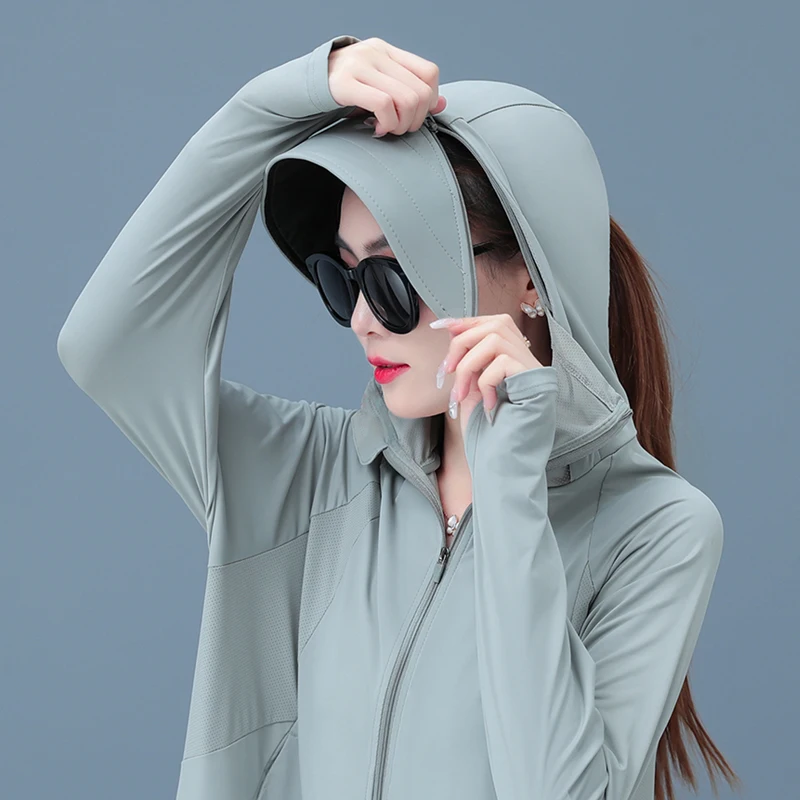 Women\'S Summer New Uv Protection Loose Thin Breathable Hooded Skin Clothes With High Quality Versatile Ice Silk Sunscreen Clothe