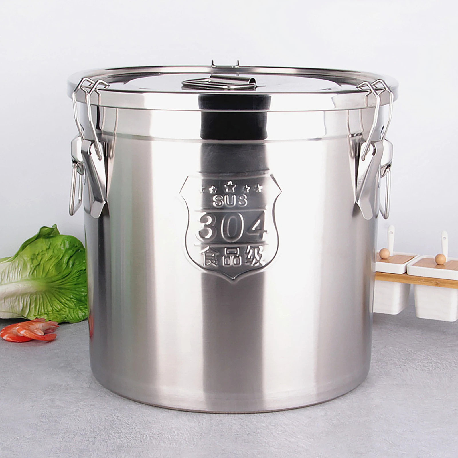 12 Liter Kitchen Cereal Container Stainless Steel Airtight Canister Food Bucket With Locking Clamp