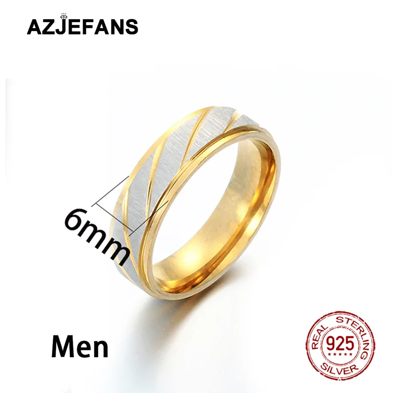 Couple's 925 Sterling Silver 18K Gold Plated Wave Pattern Rings