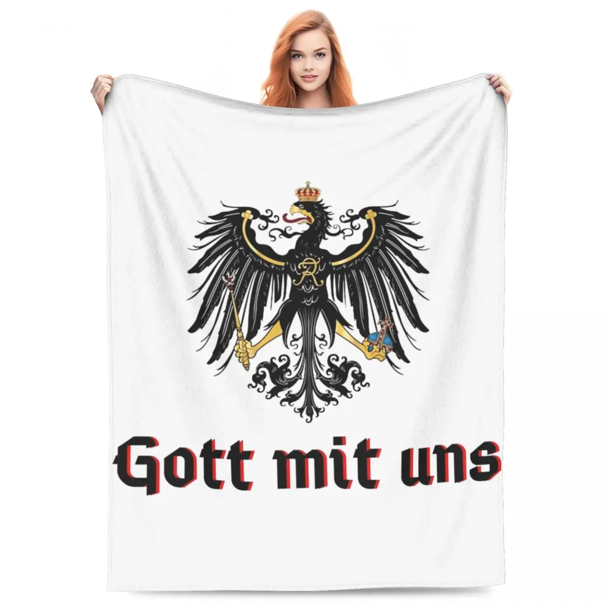 God With Us Flannel Blanket German Flag Eagle Warm Soft Bedding Throws for Bedroom Travel Funny Bedspread Sofa Bed Cover