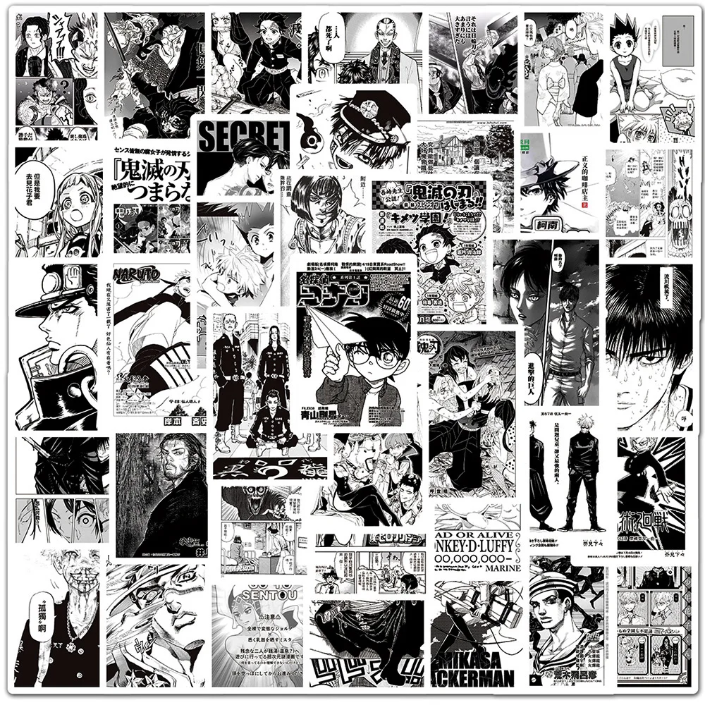 

10/30/50/100pcs Classic Mixed Black White Anime Poster Stickers Cool Manga Graffiti Decals Decoration Laptop Diary Phone Sticker