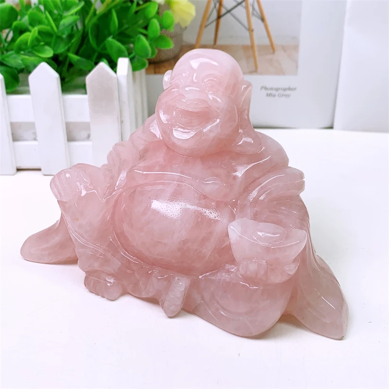 Natural Rose Quartz Buddha Carving Polished Reiki Healing Fengshui High Quality Room Decor Energy Gift 1PCS