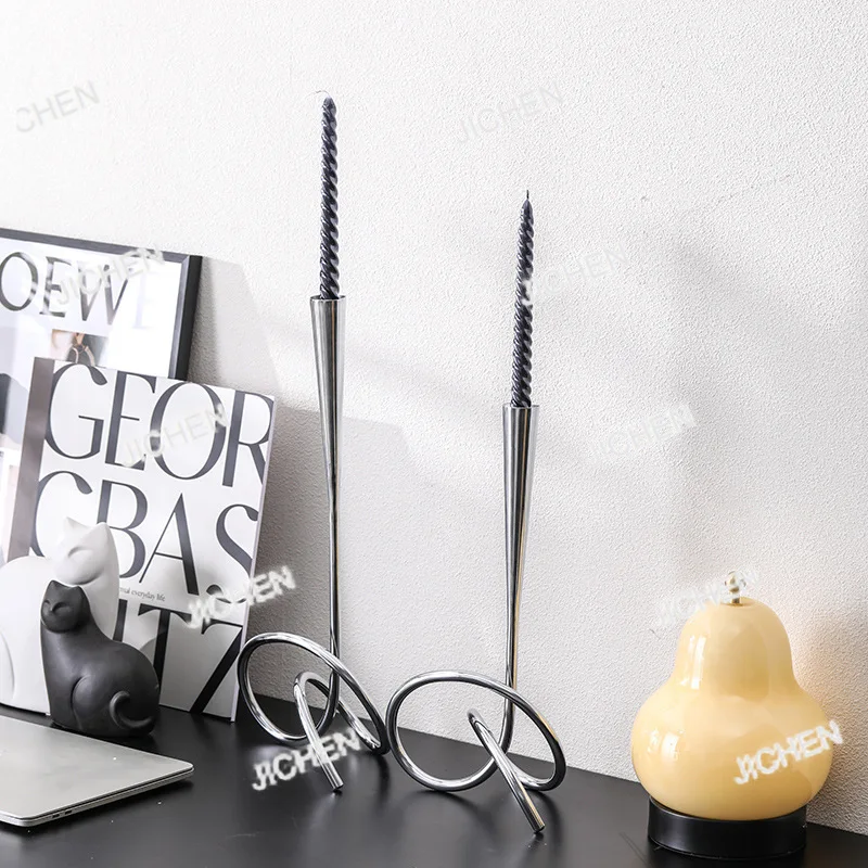

Simple silver wrought iron twist design candlestick desktop porch decorative ornament candlestick candle