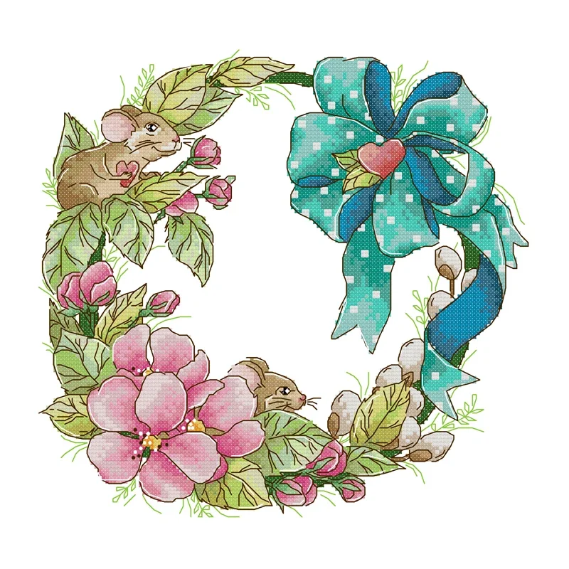 Joy Sunday Cross Stitch Kit Spring Wreath 11CT 14CT Printed Cross Stitch Embroidery Kits Set Floral Crosstitch Kit Needlework