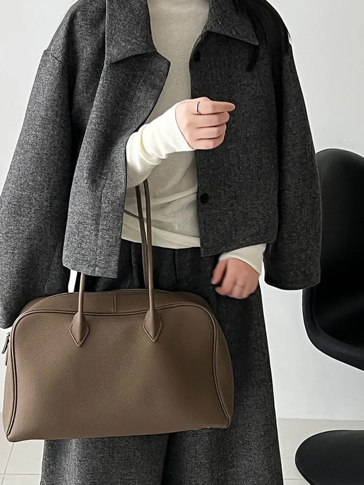 WHTREND 2-delige sets voor dames mode turn-down kraag wollen jas jas + rechte wijde pijpen broek herfst winter nieuwe WH1851