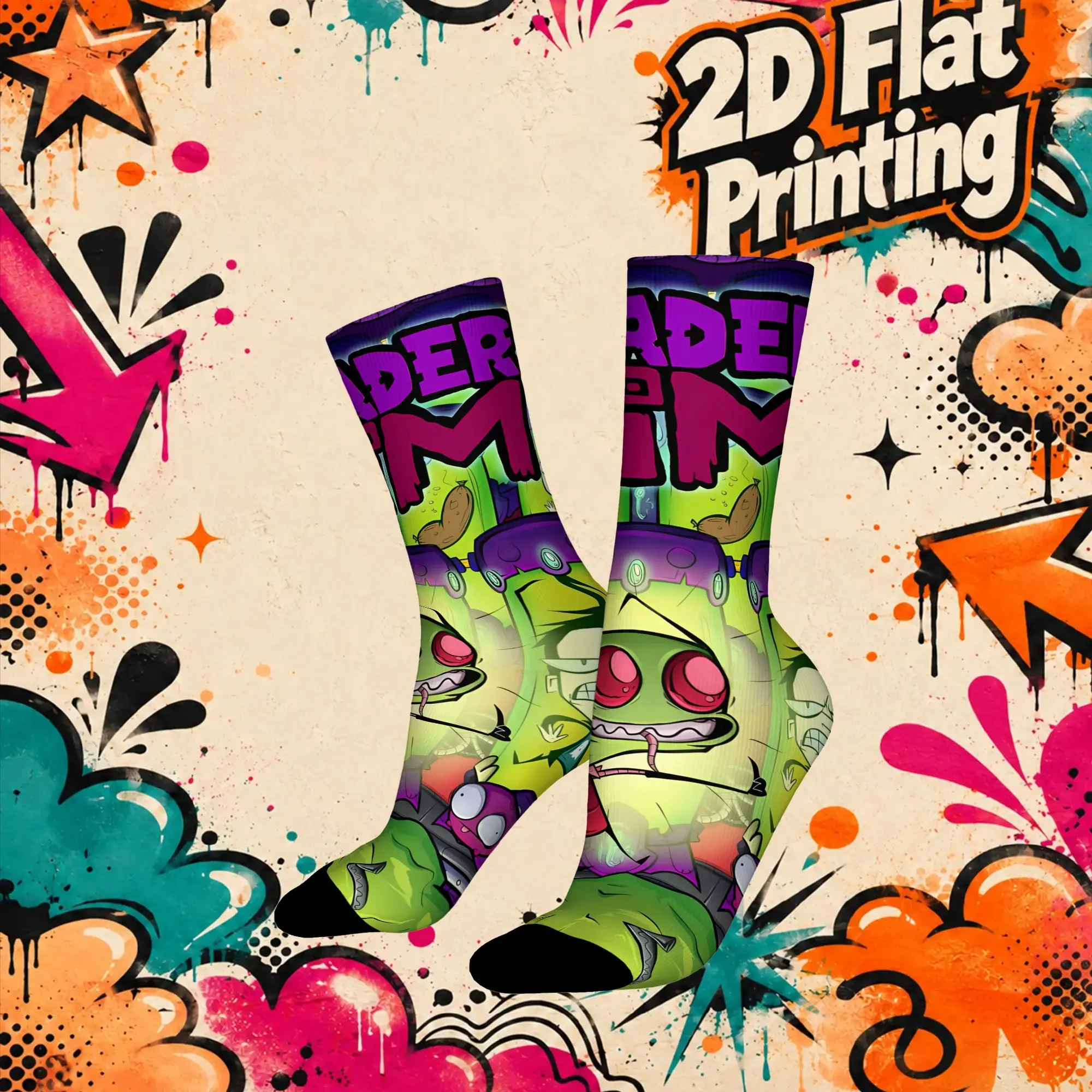 Fashion Retro Invader Zim Anime  Men's  Mid-calfSock Unisex  Funny Mid-Calf Socks
