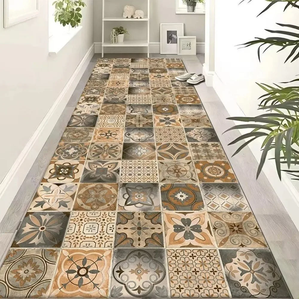 VIKAMA Vintage Bohemian Langer Flur-Teppich, leichter, luxuriöser, rutschfester, waschbarer Teppich für Küche, Eingang, Schlafzimmer, Heimdekoration – Detail 4
