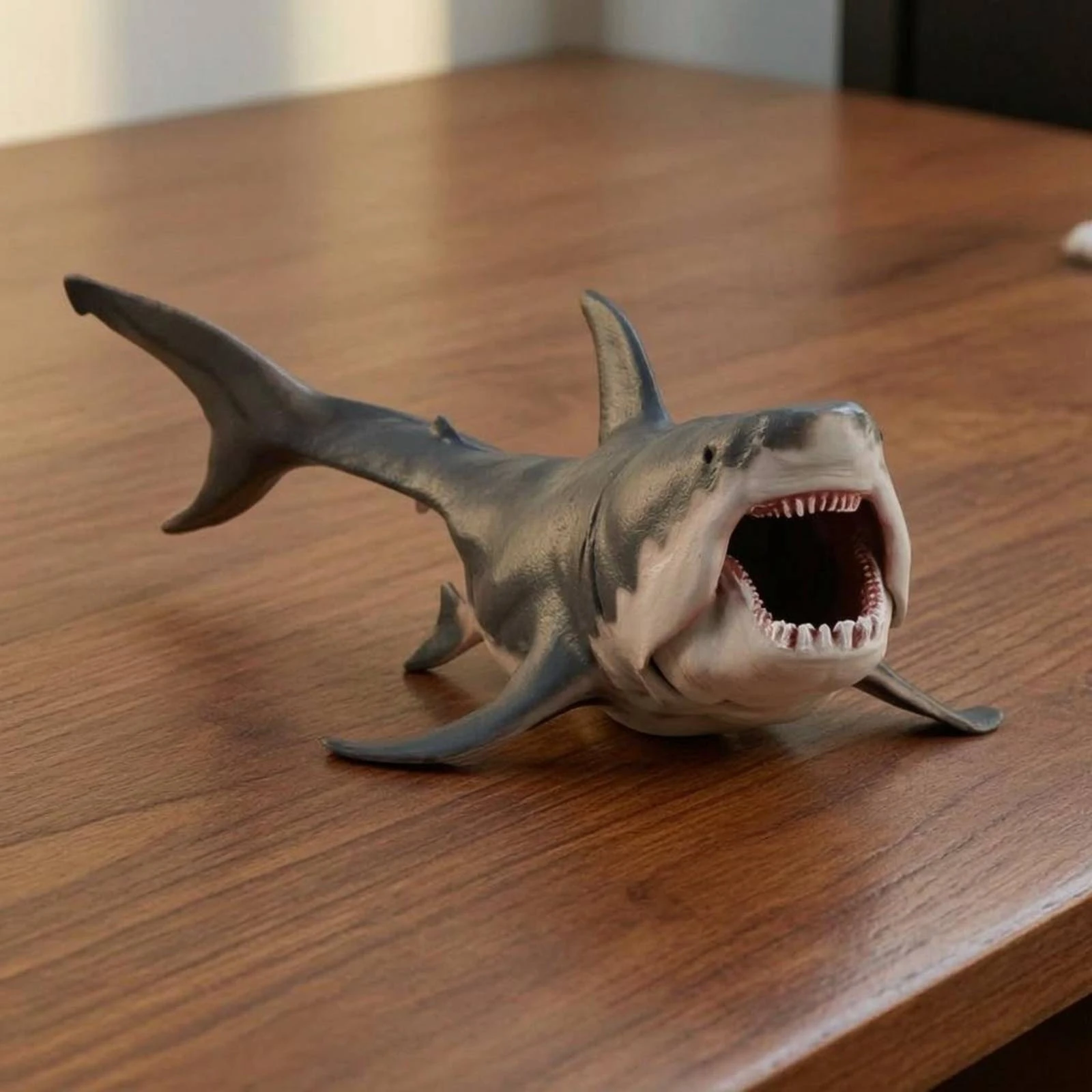 

Megalodon Shark Figurine Detailed Teeth Megalodon Shark Toy PVC Plastic Gray and White