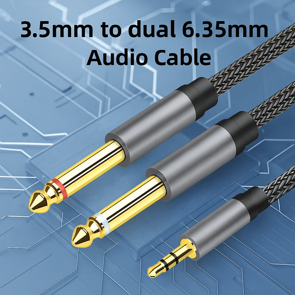 Dual Channel 3.5mm To 2 6.35mm Audio Cable 2 in 1 Converter 3.5mm To 6.35mm Audio Splitter Cable Stereo Adapter
