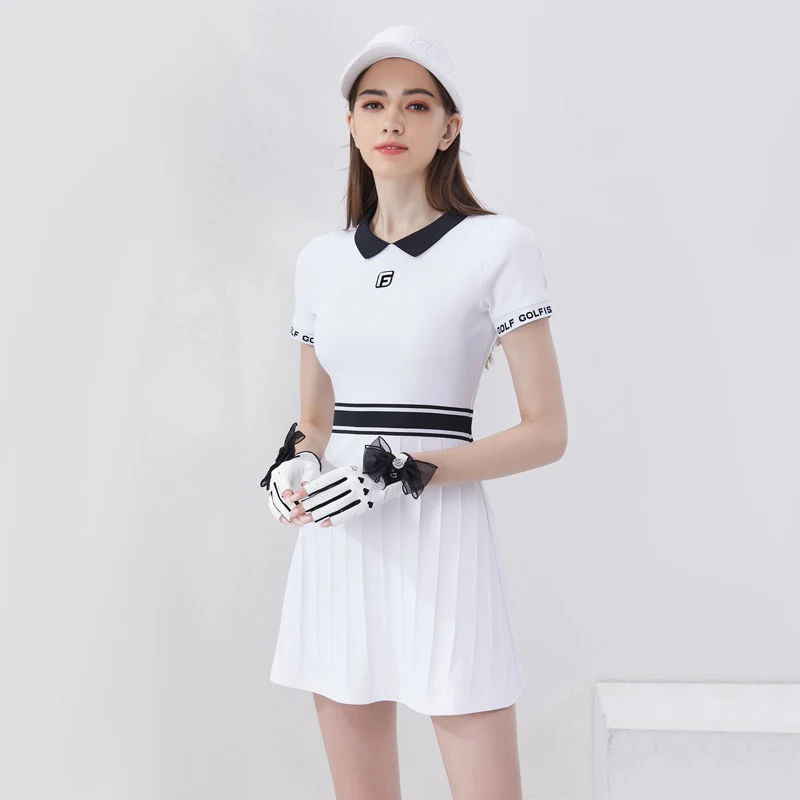 2024 New Sytle Golf Women\'s Kniteed Dress with Lapel Slim Fit Causal Sportswear Skirt Tennis Golf Clothing