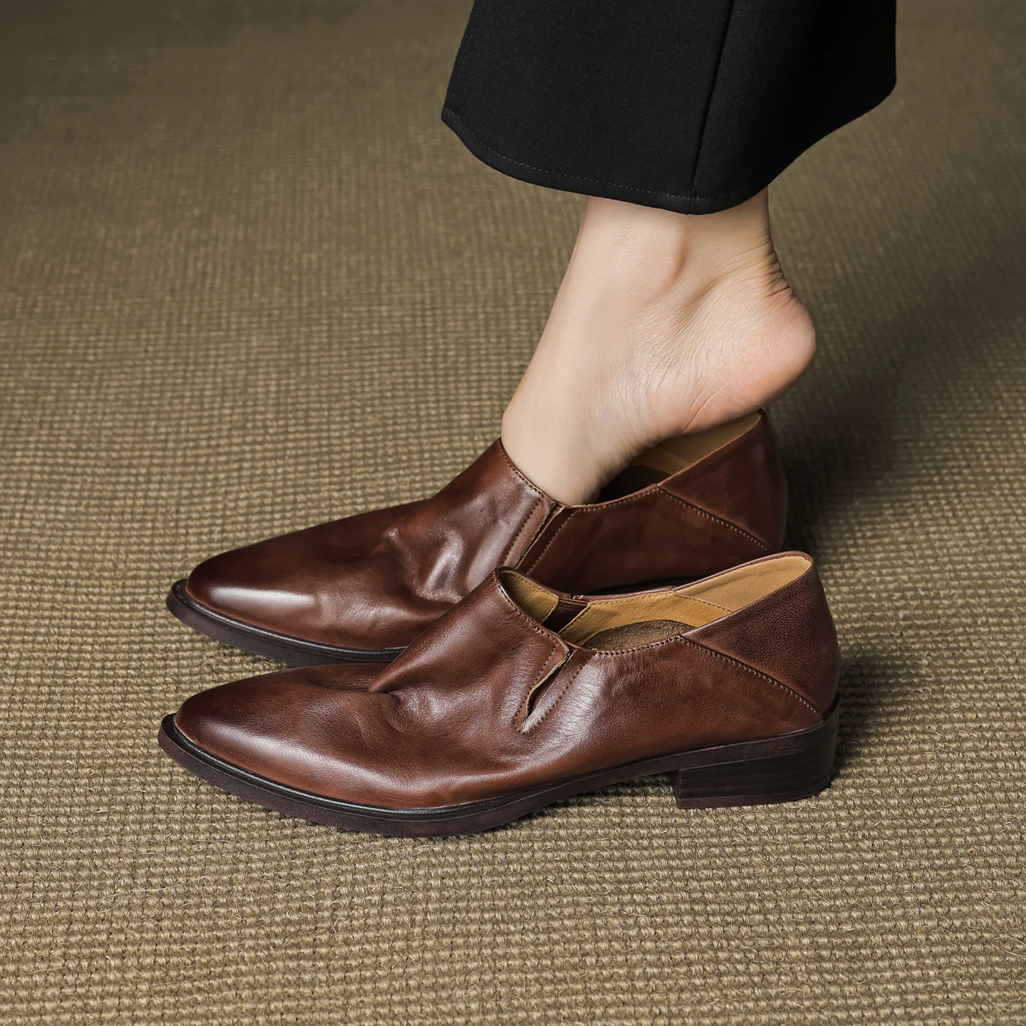 

Fashion Women Monk Loafers Shoes Slip on Flats Soft Cow Leather Oxford Shoes Square Toe Casual Shoes Daily Office Size 34-40