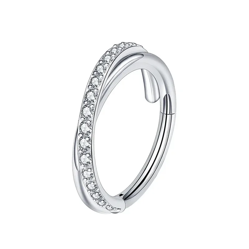 Stainless Steel White Stone Fashion Simple Ring Girls Double Ring Closed Diamond Set Delicate Ring Ladies Jewelry Gift