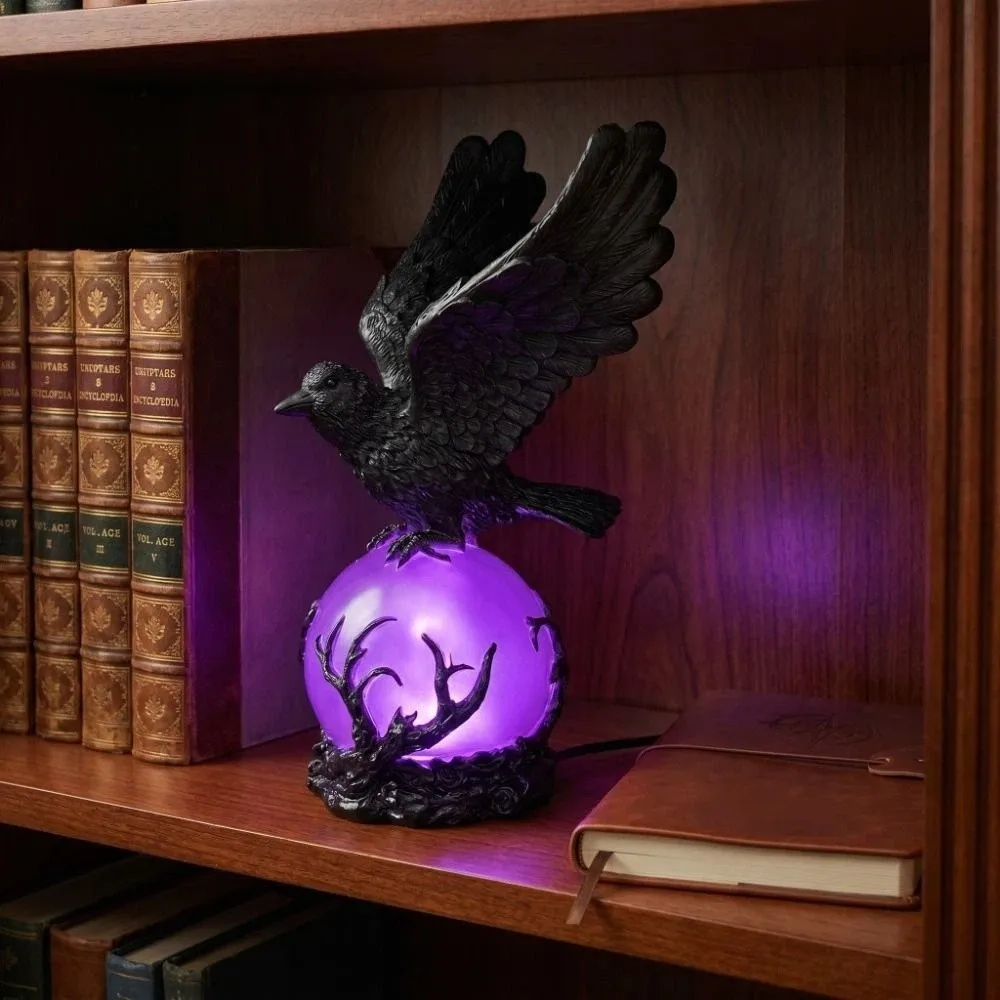 Sphere Design Desktop Ornaments Gothic LED Lamp Halloween Decoration Raven Statues Creative Table Lamp Halloween Decor