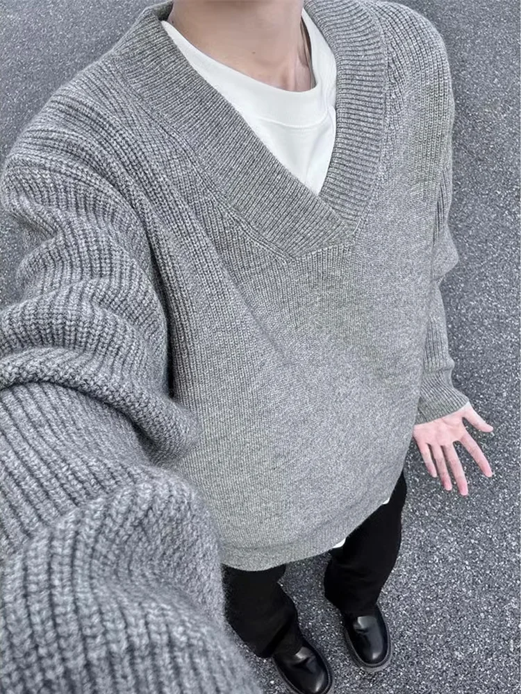 

Мужской трикотажный джемпер свободного кроя с V-образным вырезом, базовый слой, повседневная одежда для ранней осени, комфортный топ из смесового полиэстера для зимы