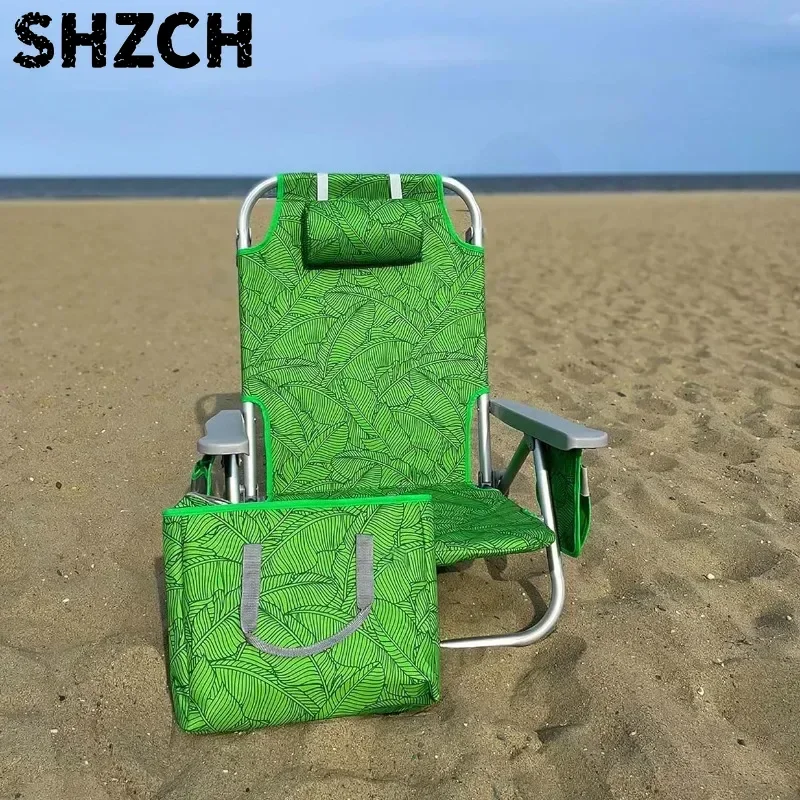Portable Folding Beach Chair, Adjustable Backrest Recliner for Camping, Lightweight Outdoor Lounge Seat for Travel & Picnic