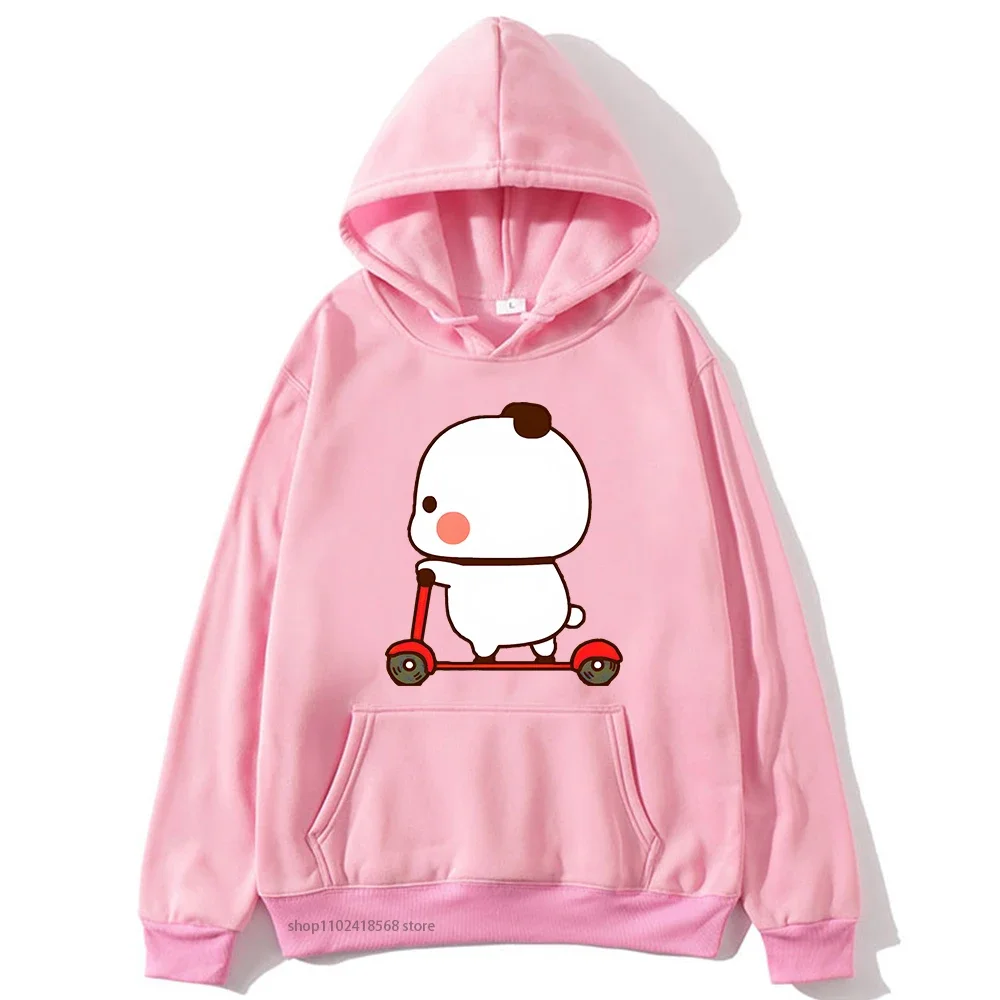 Cute Couple Hoodie Cute Bubu and Dudu Are Playing Scooter Together Sweatshirts with Hooded Men's Clothes Women Panda Bear Top