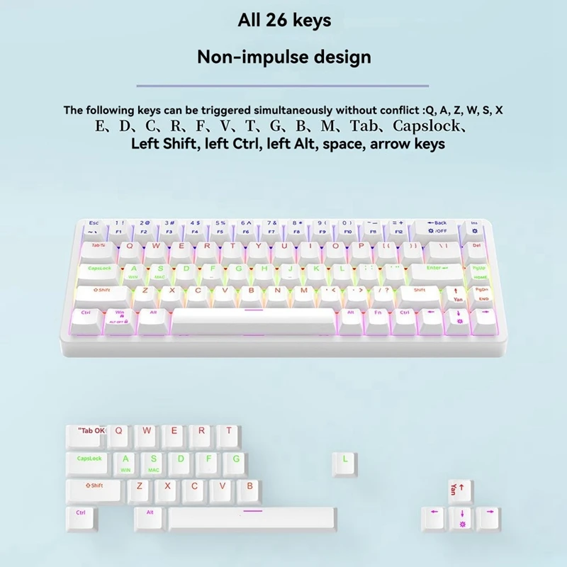 68 مفتاح لوحة المفاتيح الميكانيكية USB السلكية RGB الخلفية LED الأحمر التبديل لوحة المفاتيح لعبة الكمبيوتر المحمول مكتب #1