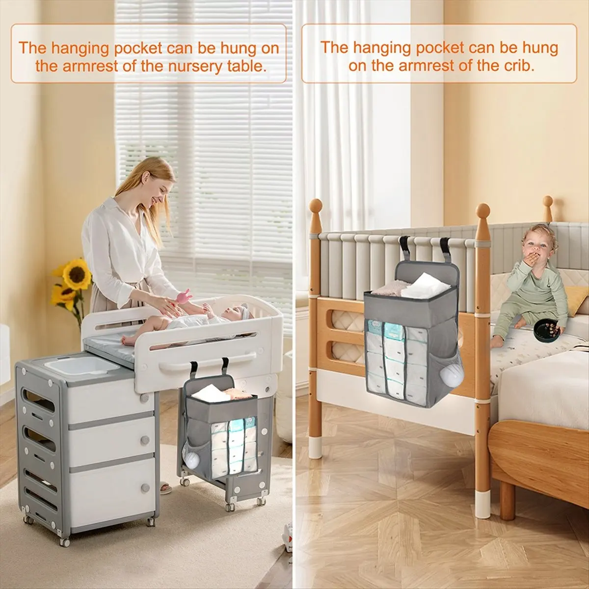 ETRT Changing Table Diaper Organizer - Baby Hanging Diaper Stacker Nursery Caddys Organizer for Cribs Playard Baby