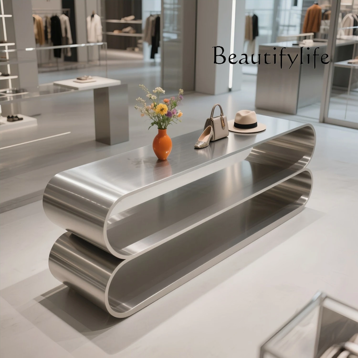 

Clothing store, Zhongdao table, stainless steel shoe bag display stand, shopping mall exhibition hall, middle display stand, dis