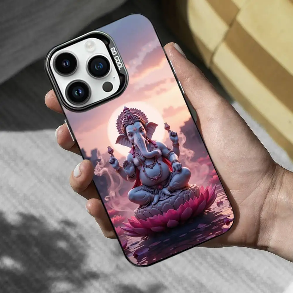 Casing Ponsel Dewa Gajah Ganesh Untuk iPhone 17,16,15,14,13,12,11,Mini,Pro,MAX,XS Hitam Matte Anti Benturan