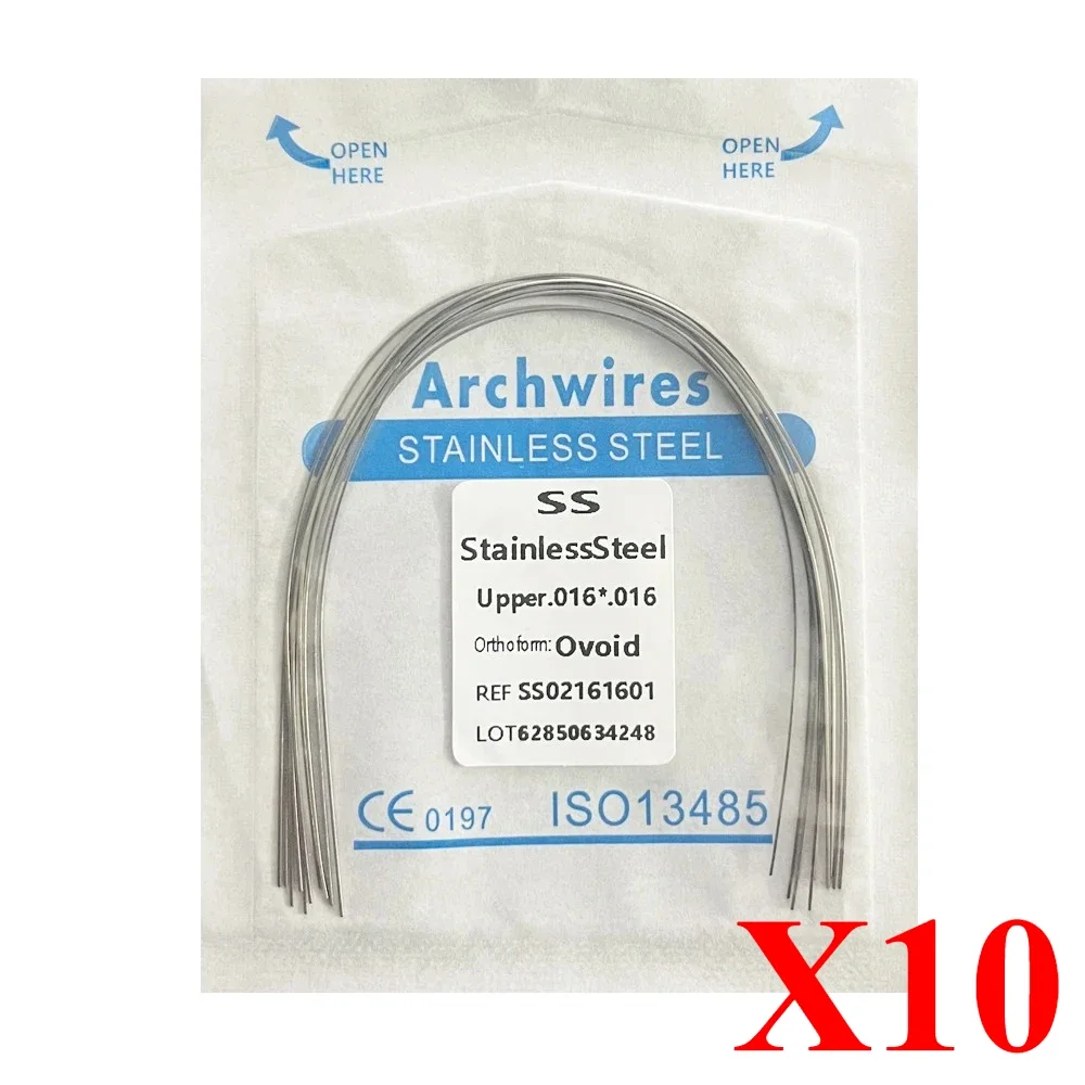 10pack AG Tandheelkundige Boogdraden Orthodontische Super Elastische NITI Ronde Rechthoek Archwire Lagere/Bovenste 012/014/016/018/020/16x16/16x22