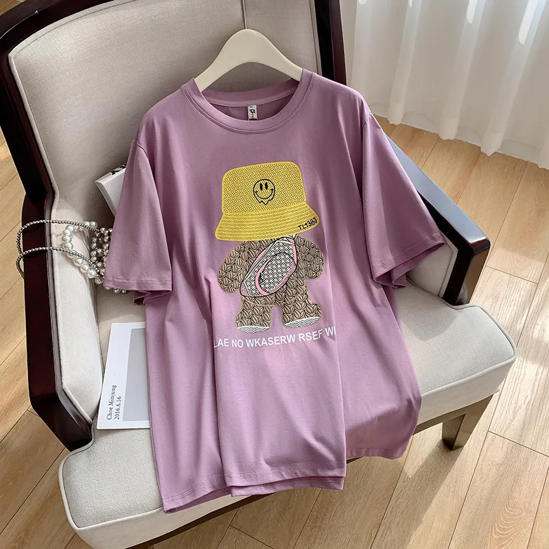 160Kg Plus Size Women\'s Bust 160 Summer Loose Cartoon Round Neck T-shirt 4 Colors 6XL 7XL 8XL 9XL 10XL