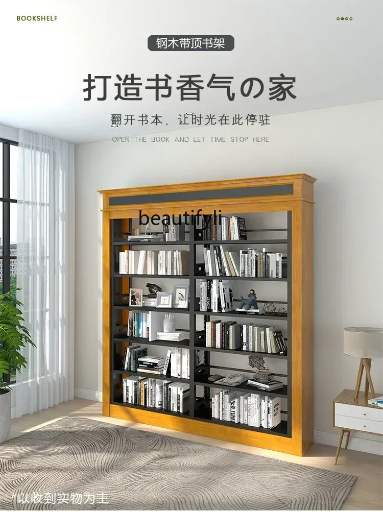

YH55 Y High-grade solid wood steel bookshelf, school reading room archive store, single and double-sided display rack