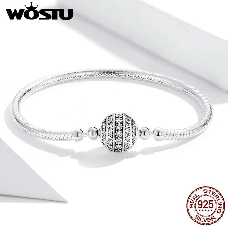 Imagem -05 - Sterling Pulseira Corrente de Prata para Mulheres Pulseira Original Encaixa Autênticos Encantos Contas Fazer Jóias da Moda Wostu-925