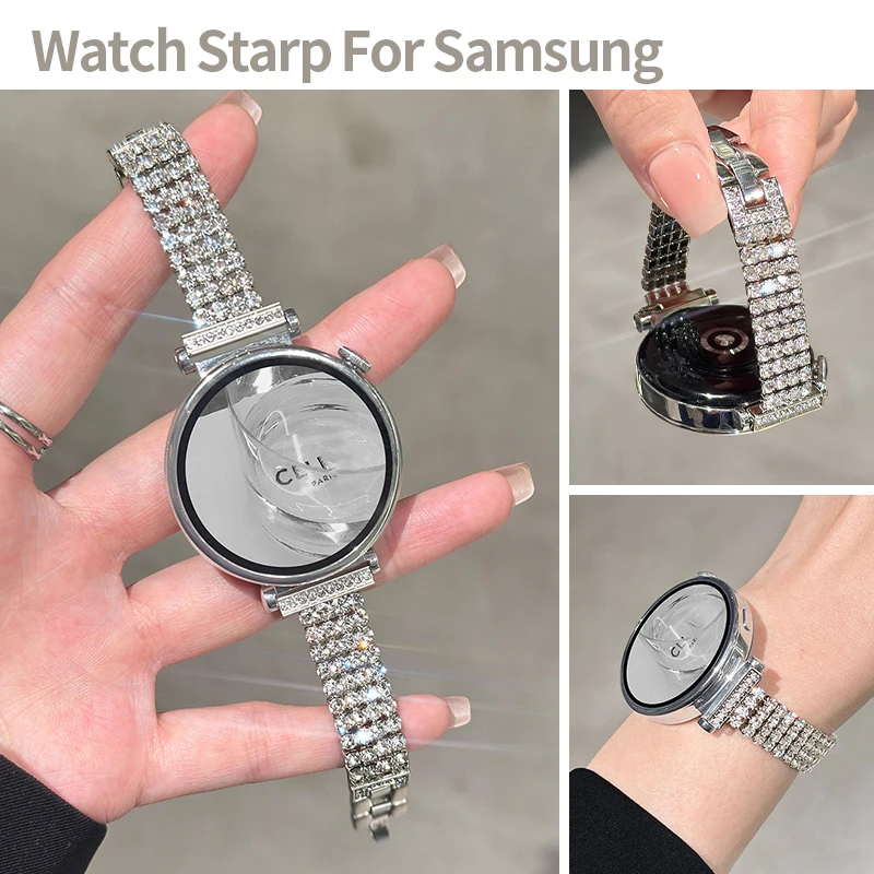 Luxury Diamond Metal Strap for Samsung Galaxy Watch FE 7 Ultra 6 5 40mm 44mm Women Sparkly Stainless Steel Bracelet 18 20 22mm