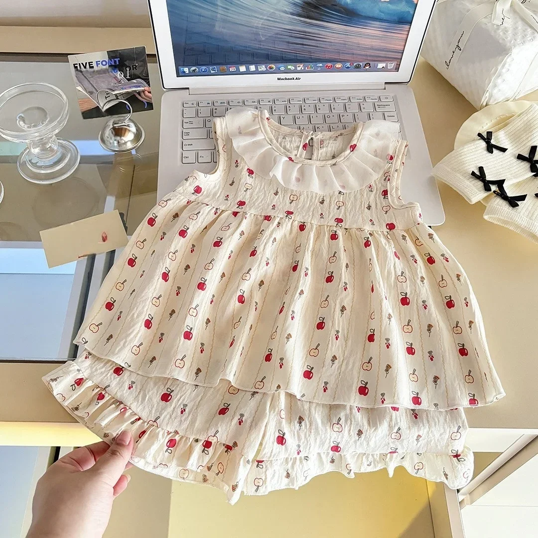 2026 Children Clothes Full Print 2pcs Sets Summer 1-10Y Kids Girl Sleeveless Soft Breathable Fabric Cute Pattern Outfit Homewear