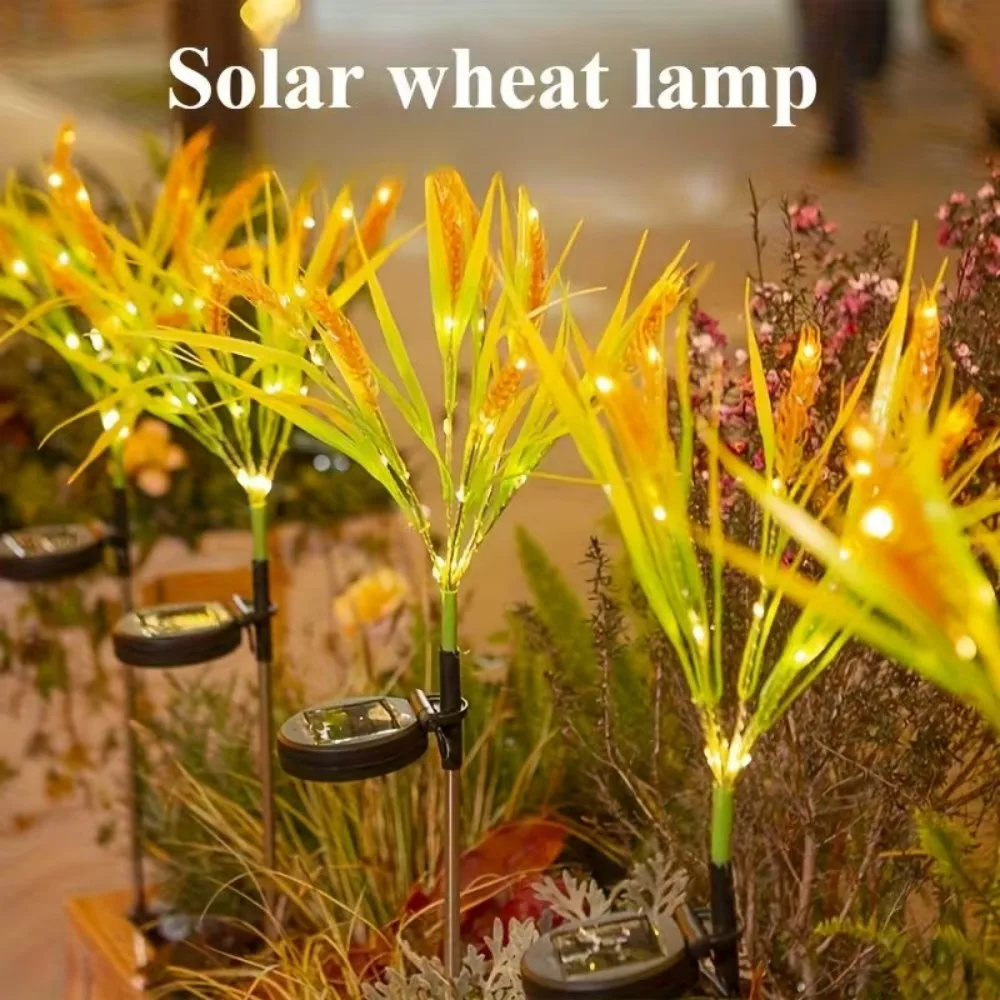 1PC Solar Powered Wheat Ear Garden Stake Lights Waterproof Warm White LED  Pathway Lights for Outdoor Patio Yard Landscape Decor