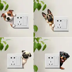 Cute Peeking dog Animal Light Switch Phone Wall Stickers For Home Decoration Cartoon Animals Decals PVC Mural Art M1065