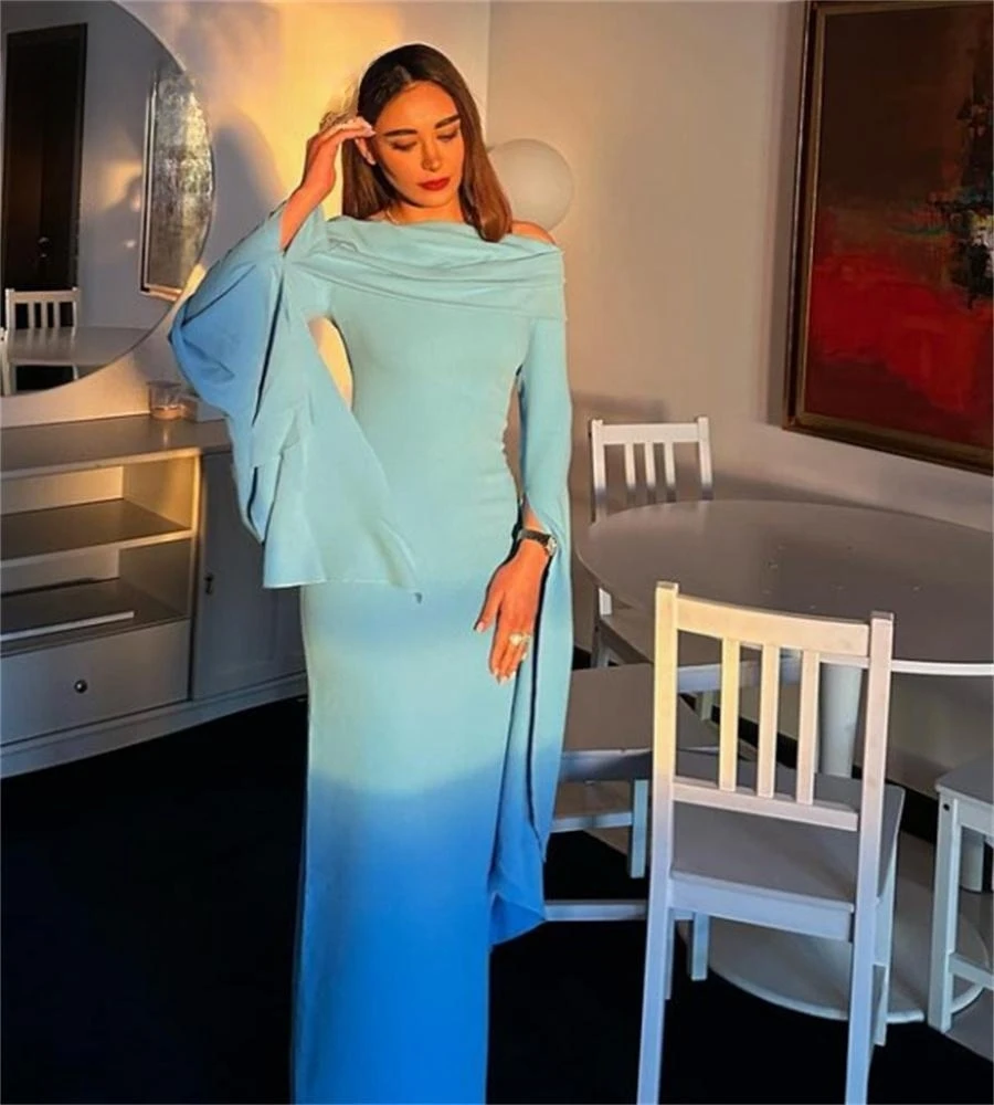 

Oissle Ruched Bateau Neck Evening Dresses Long Sleeves Robe De Soiree Zipper Back Mermaid Prom Party Special Occasion Dress