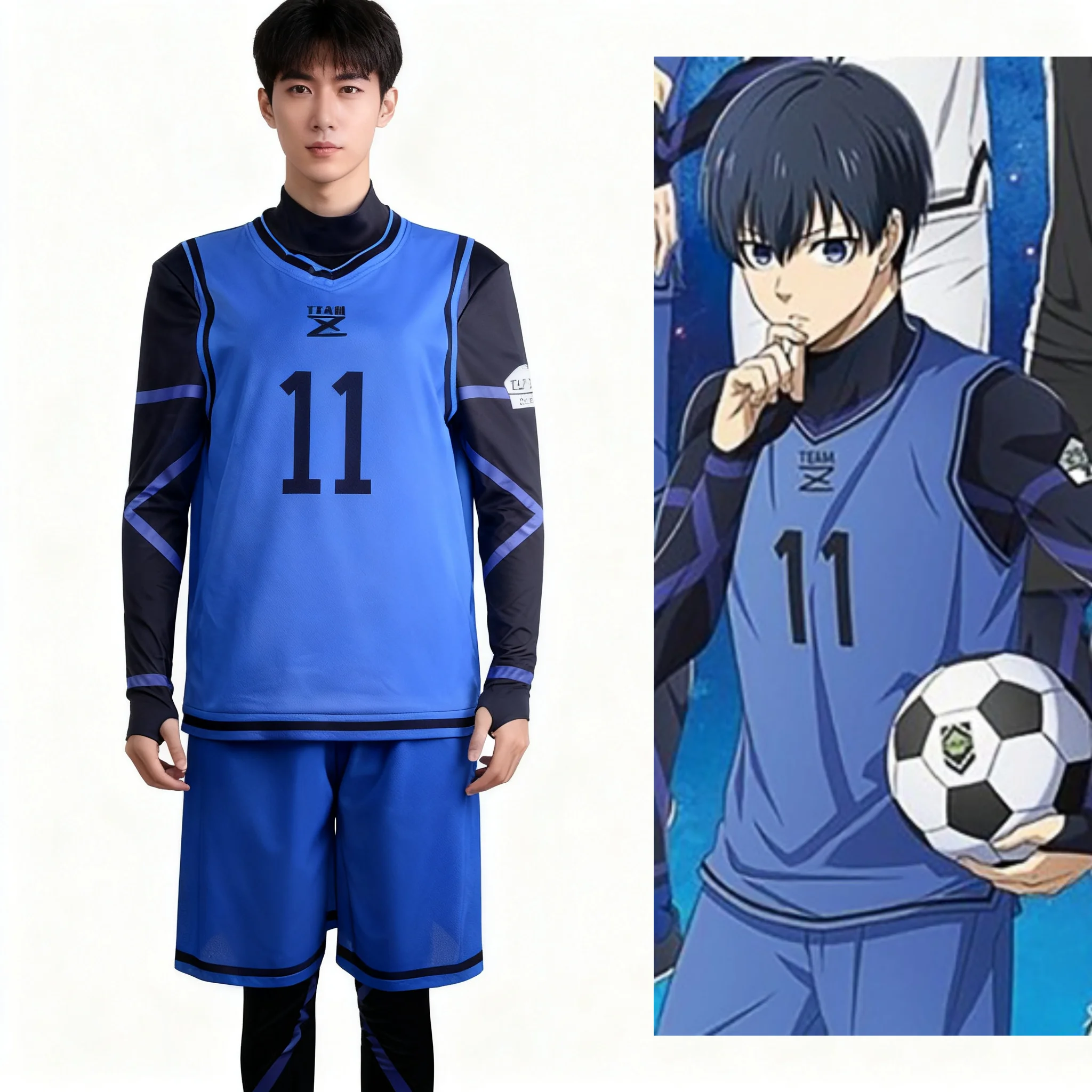 

Anime Blue Lock Isagi Yoichi Cosplay Costume Blue Sportswear Jumpsuits Set Club Football Jersey for Men Women Halloween Outfit