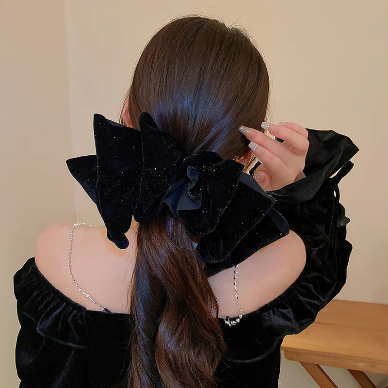 Fashion Large Velvet Bow Hair Clips For Women Girls Elegant solid color Ponytail clip Prom Party Hair Accessory Winter Decorate