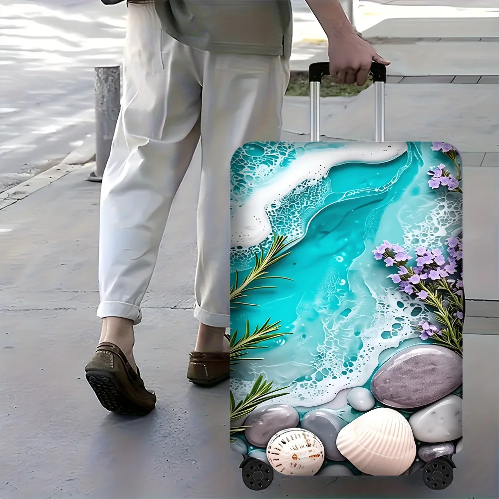 

1 PC Coastal Tranquility luggage cover for luggage sizes 18-32; dust and elastic travel accessory with turquoise waves, seash