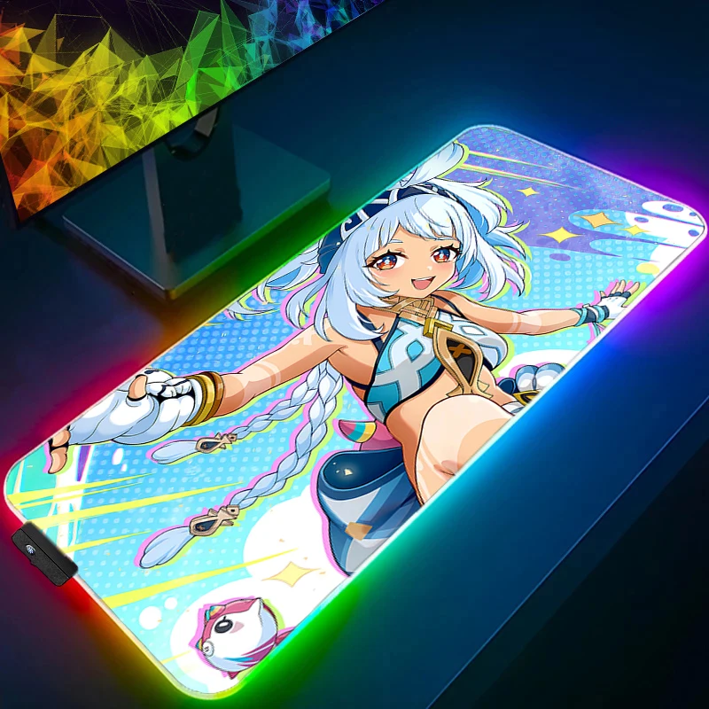 

LED Mouse Pad Gaming Accessories RGB Computer Gamer Cute Keyboard Pad Genshin Impact Mualani Desk Mouse Mat Anime Girl Mousepad