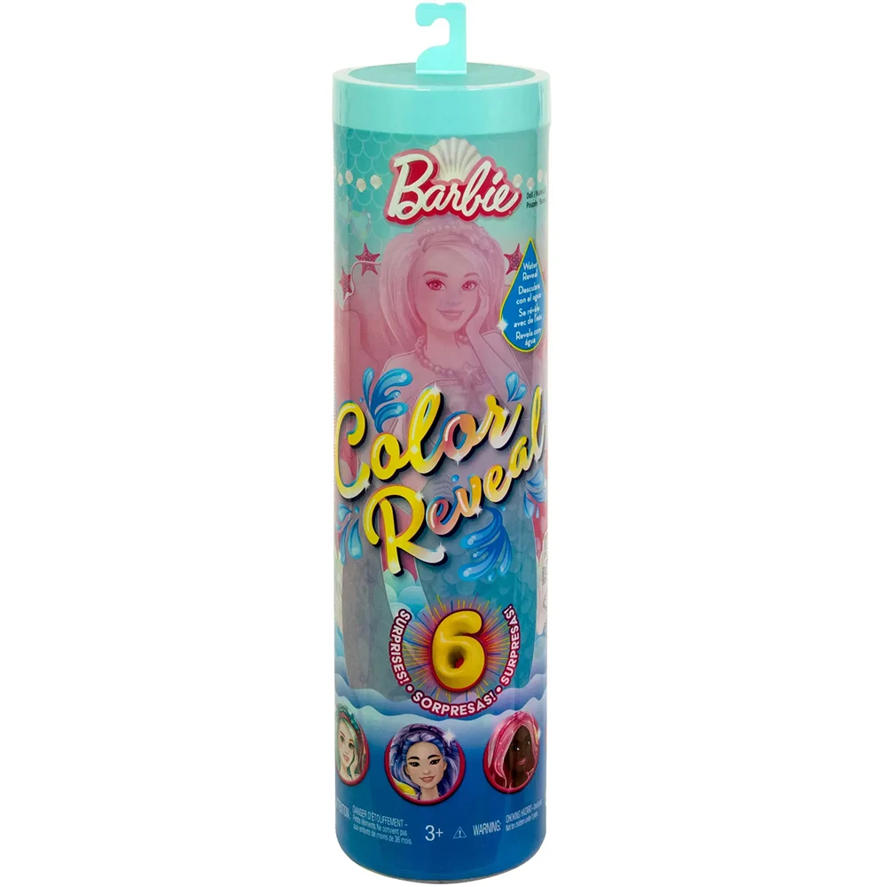 Mattel Barbie Color Reveal Mermaid Series Poupée et accessoires de 11,5 pouces avec 6 surprises, cheveux à changement de couleur, cadeau pour enfants